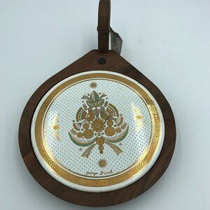 Vintage Mcm Georges Briard Gold & Teal Birds In Tree Cheese Tray